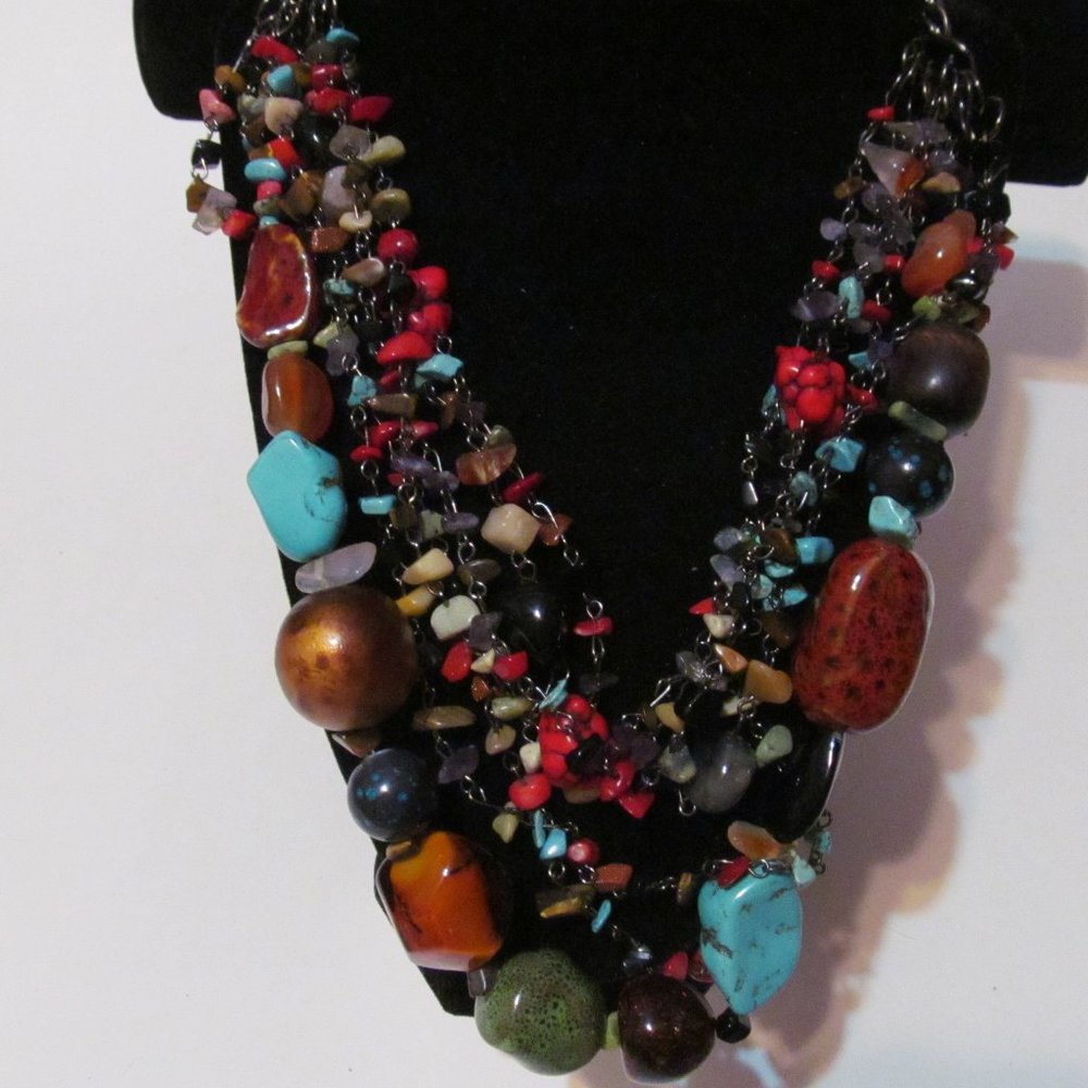 Yousi seven strand stone chunky necklace signed